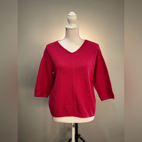 Pink Chico’s Ribbed V-Neck Sweater Size 1 (8) EUC - Picture 1 of 6